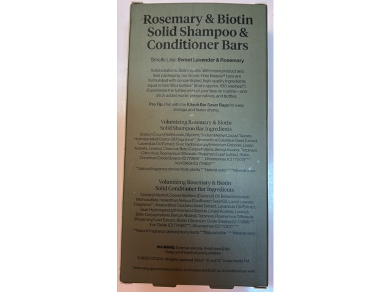 Kitsch Volumizing Solid Shampoo & Conditioner Bar Set, Rosemary & Biotin