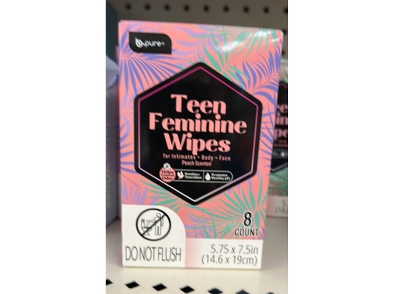 b.pure Teen Feminie Wipes, 8 Count