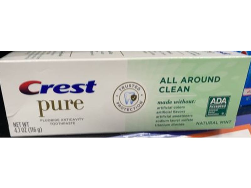 Crest Pure All Around Clean Fluoride Anticavity Toothpaste, Natural Mint, 4.1 oz/116 g, Pack Of 3