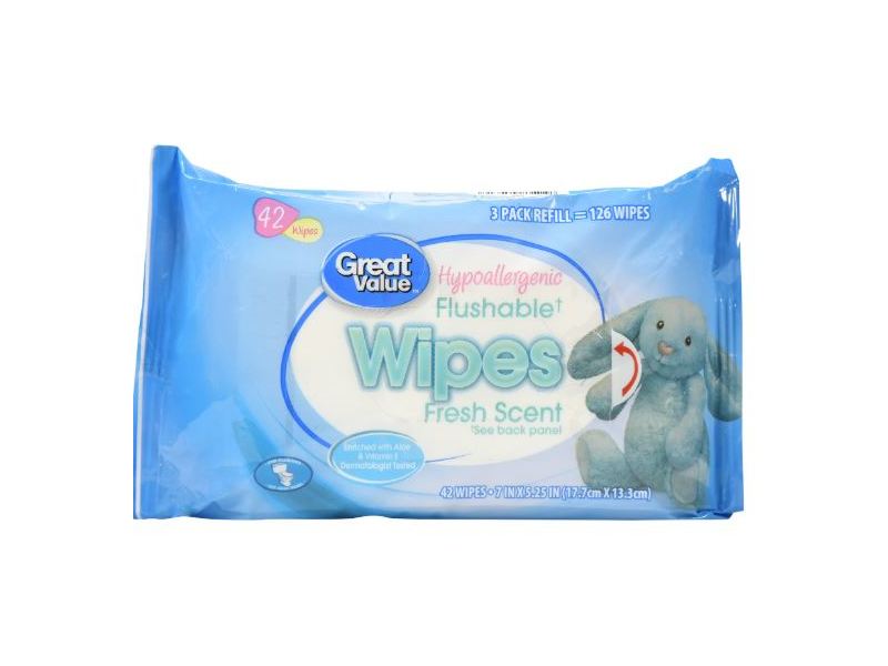 Great Value Hypoallergenic Flushable Wipes, 42 ct Ingredients and Reviews