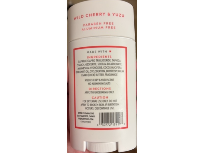 Native Deodorant, Wild Cherry & Yuzu, 2.65 fl oz/75 g