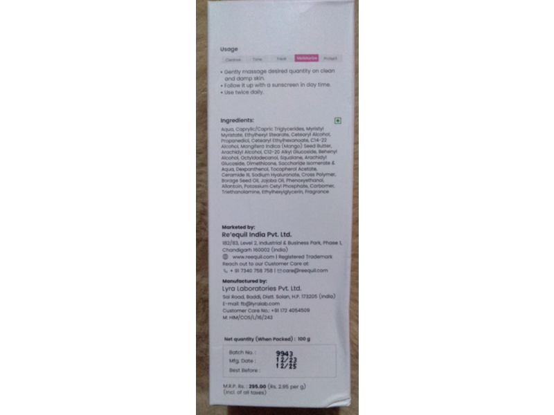 Re'equil Ceramide & Hyaluronic Acid Moisturiser, 100 g