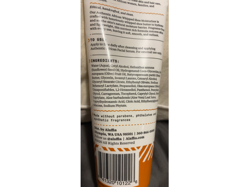 Alaffia Skin Care Authentic African Whipped Shea Moisturizer, Nutrient Rich, 3.4 fl oz/101 mL