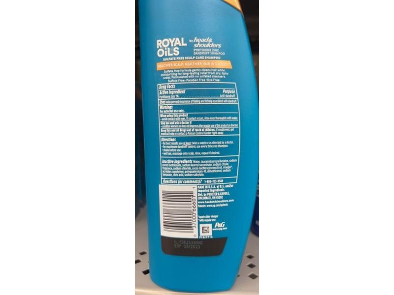 Head & Shoulders Royal Oils Scalp Care Shampoo, Coconut Oil & Apple Cider Vinegar, 12.8 fl oz/380 mL