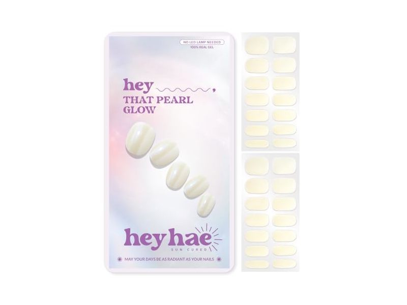 Heyhae Solar-Cured Gel Nail Strips Kit, Hey, That Pearl Glow, 28 Count