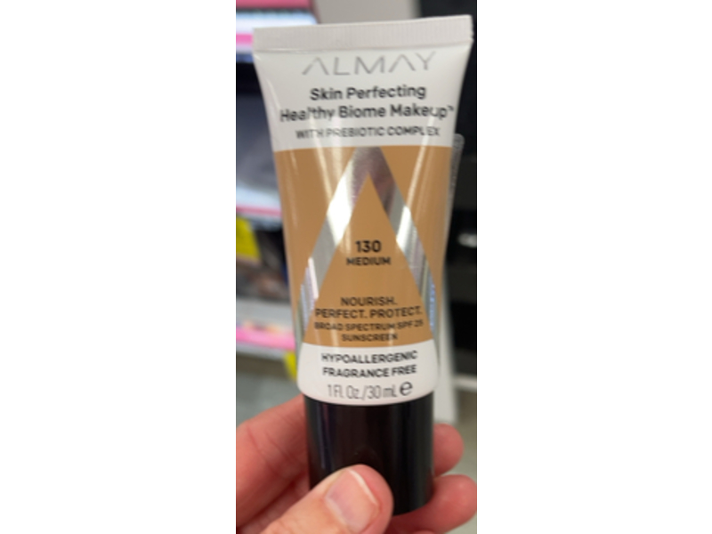 Almay Skin Perfecting Healthy Biome Makeup Foundation, SPF 25, 130 Medium, 1 fl oz/30 mL