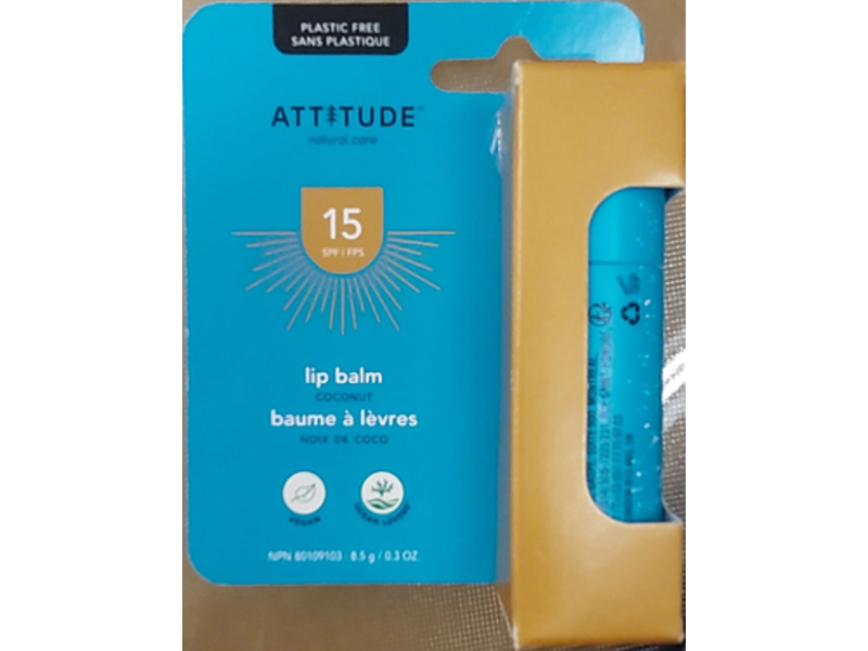 Attitude Lip Balm, Coconut, SPF 15, 0.3 oz/0.5 g