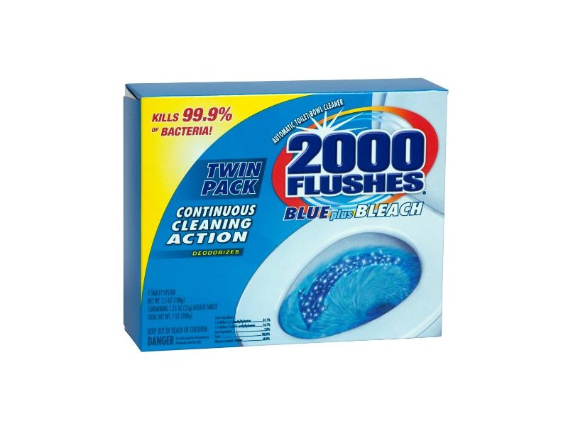 2000 Flushes Blue Plus Bleach Automatic Toilet Bowl Cleaner, 3.5 oz/100 g, Pack Of 2