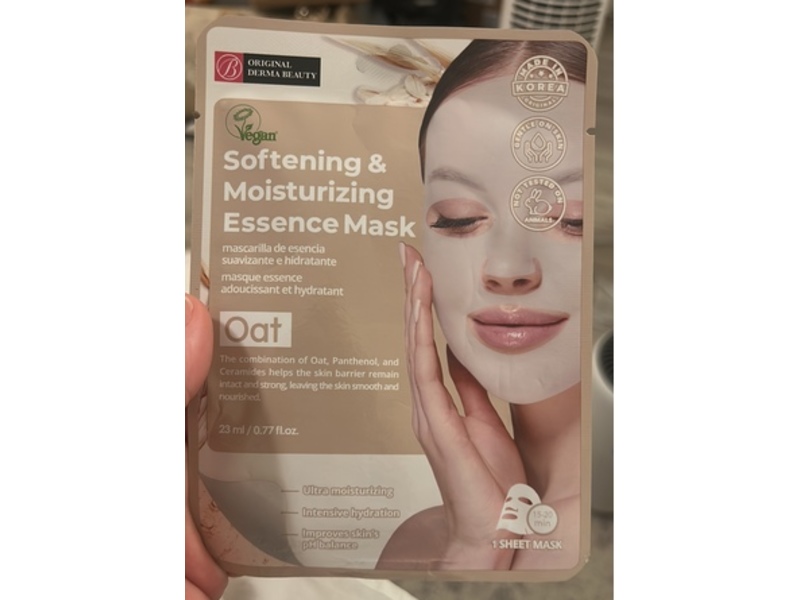 Original Derma Beauty Softening & Moisturizing Essence Mask, Oat, 0.77 fl oz/23 mL, 1 Count, Pack Of 24