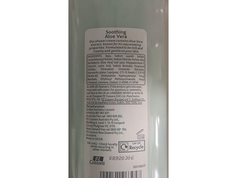 Cussons Pure Soothing Shower Cream, Aloe Vera, 500 mL