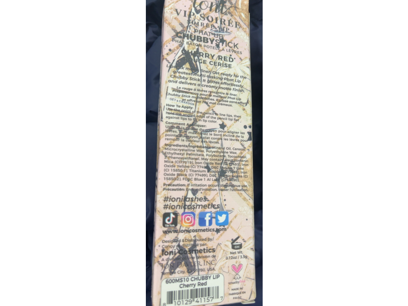 Ioni Phat Lip Chubby Stick, Cherry Red, 0.12 oz/3.5 g