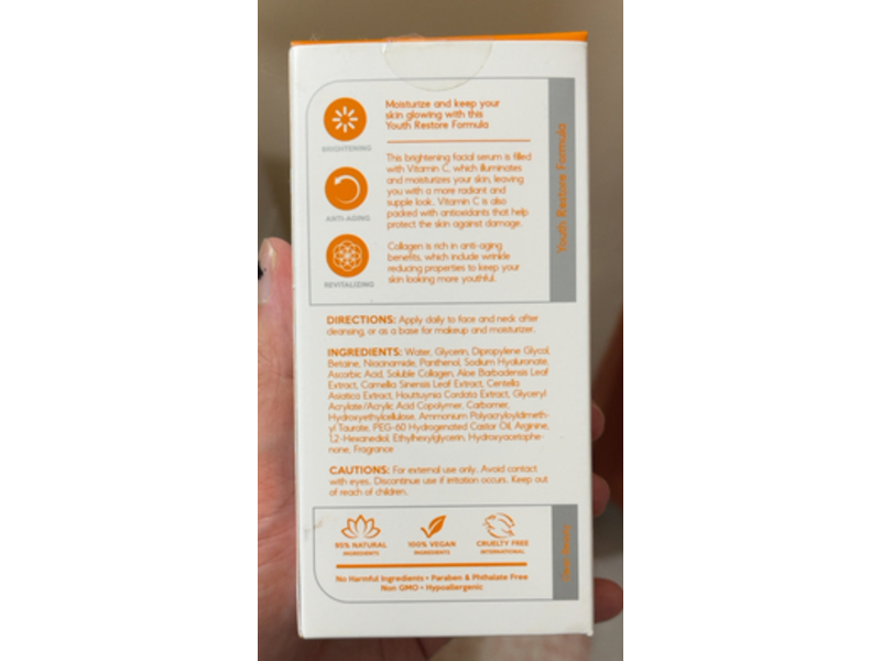 Skin Aesthetics Advanced Brightening Facial Serum, Vitamin C & Collagen, 1.69 fl oz/50 mL