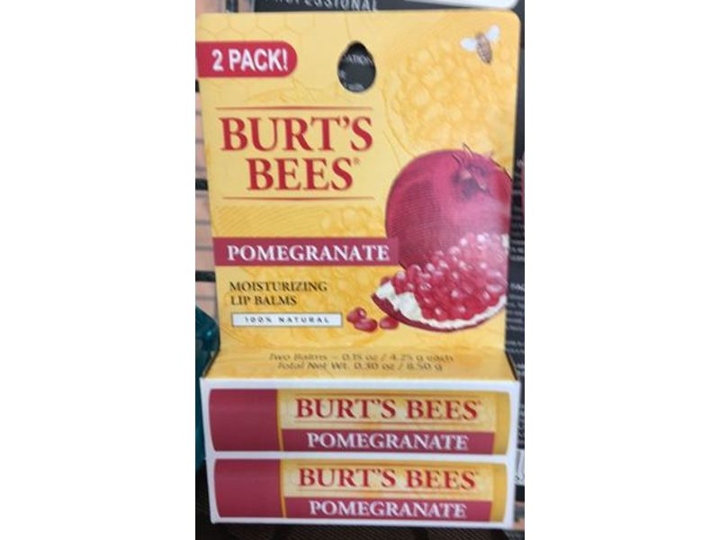 Burt's Bees Moisturizing Lip Balm, Pomegranate, 0.30 oz/8.50 g, Pack Of 2