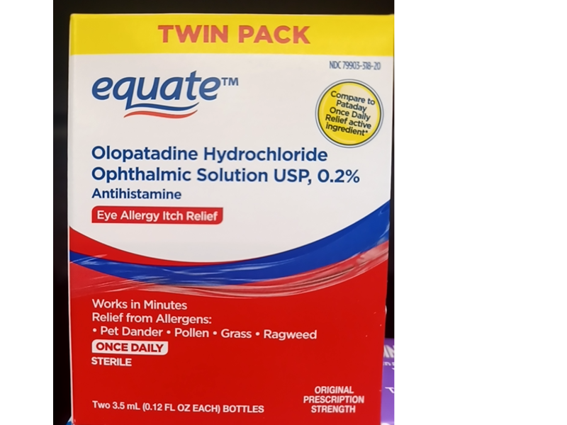 Equate Olopatadine Hydrochloride Ophthalmic Solution USP 02%, 0.12 fl oz/3.5 mL, 2 Pack