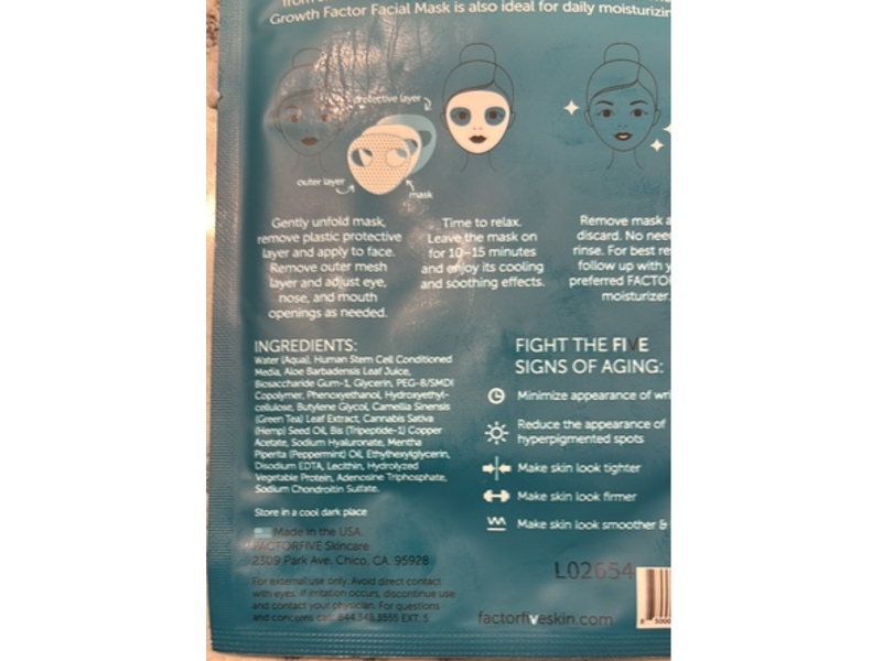 FactorFive Growth Factor Facial Mask, 0.27 fl oz/8 mL