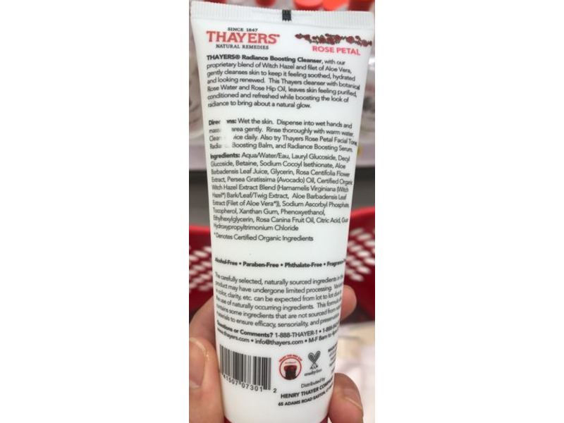 Thayers Radiance Boosting Cleanser, Rose Petal, Witch Hazel Aloe Vera Formula, 4 fl oz/118 mL
