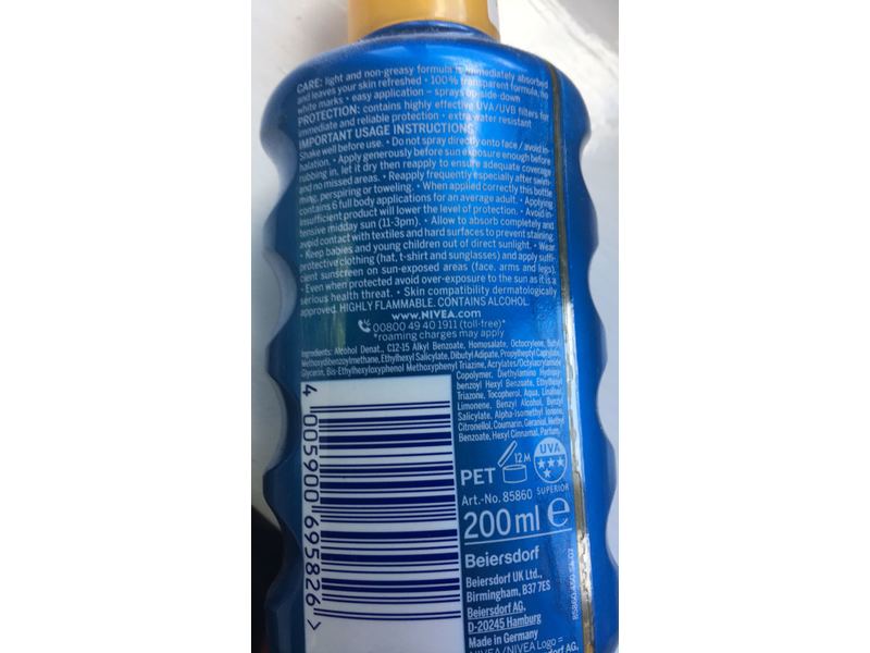 Nivea Sun Protect & Dry Touch Sun Spray, Invisible, SPF 50, 200 mL