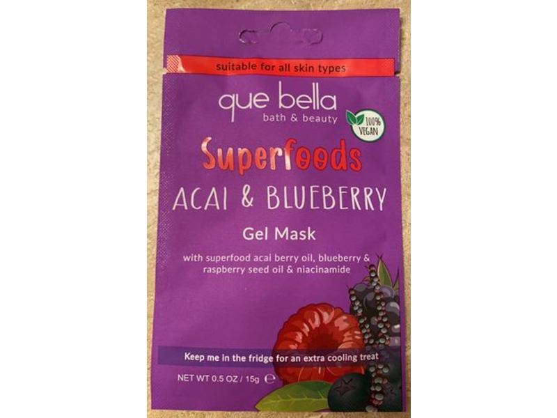 Que Bella Superfoods Gel Mask, Acai & Blueberry, 0.5 oz/15 g