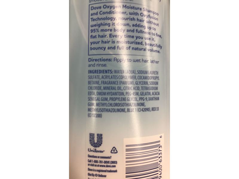 Dove Shampoo Oxygen Moisture, 20.4 Ounce