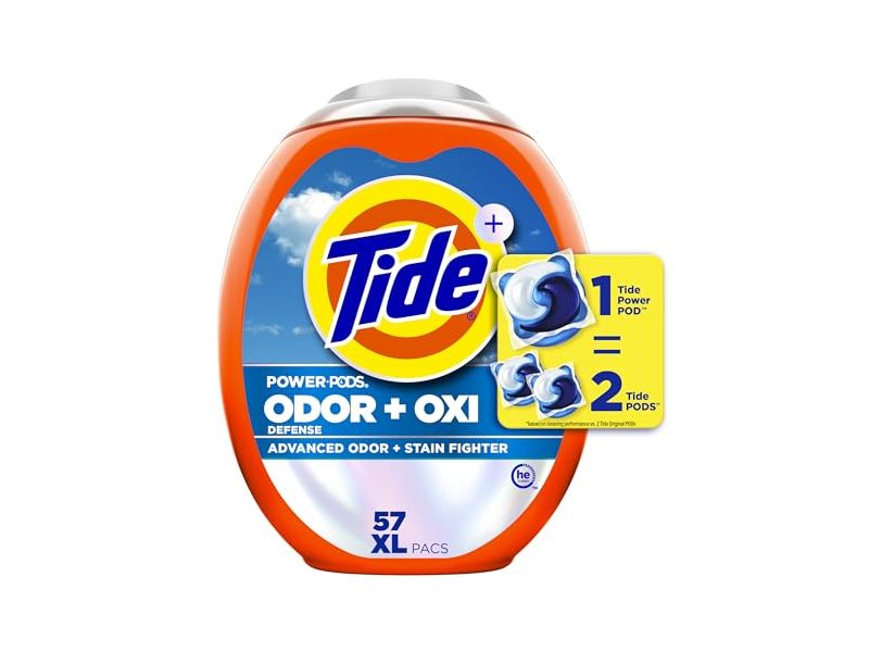 Tide Odor + Oxi Laundry Detergent Advanced Odor + Stain Fighter Power Pods, Original Scent, 57 Count, 84 oz/2.39 kg