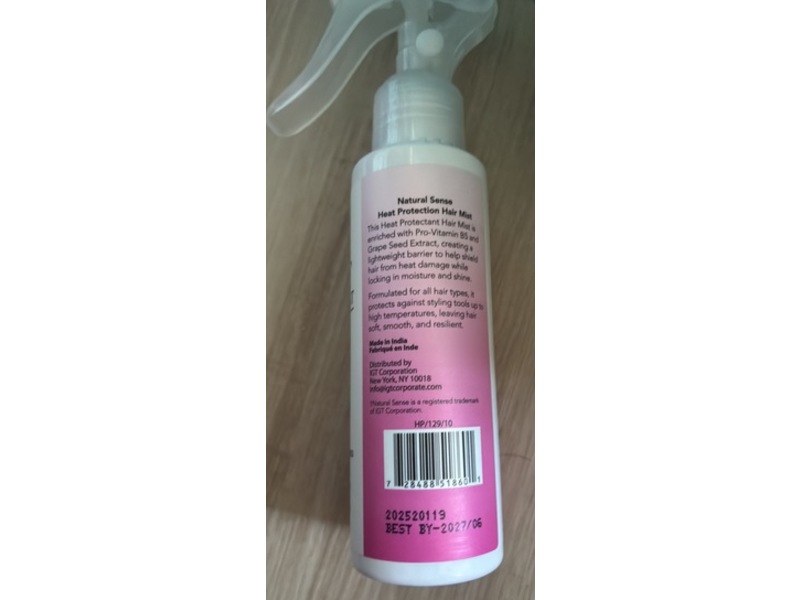 Natural Sense Heat Protectant Hair Mist, Pro-Vitamin B5 + Grape Seed Extract, 3.3 fl oz/100 mL