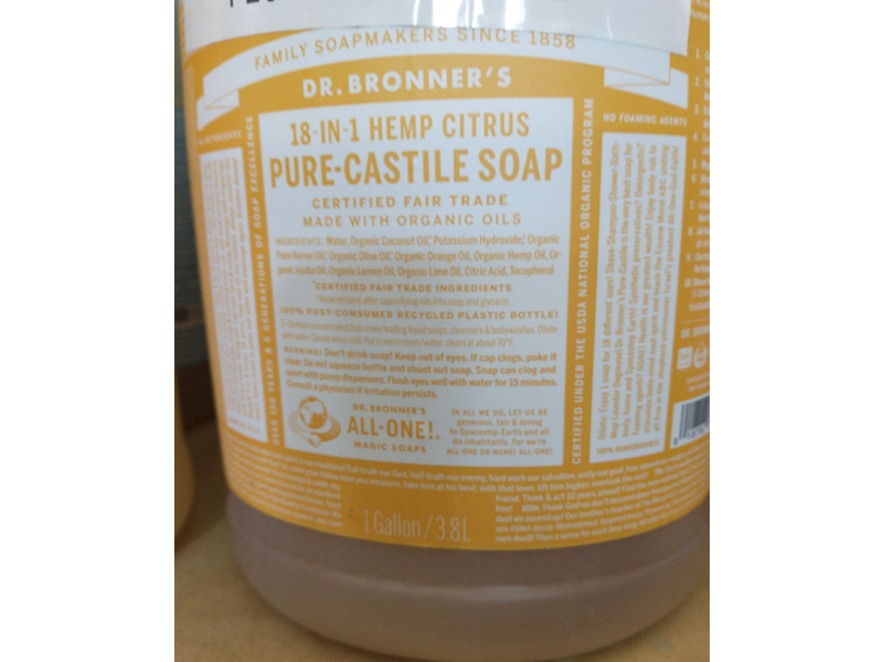 Dr. Bronner’s Pure-Castile Liquid Soap, Citrus, 3.8 L