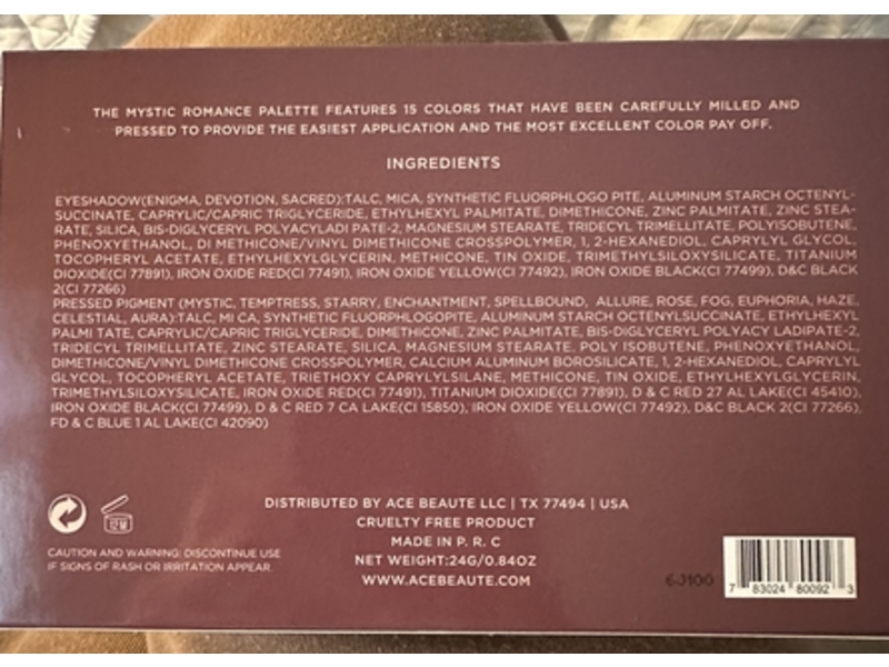 Ace Beaute Mystic Romance Eyeshadow Palette, 0.84 oz/24 g