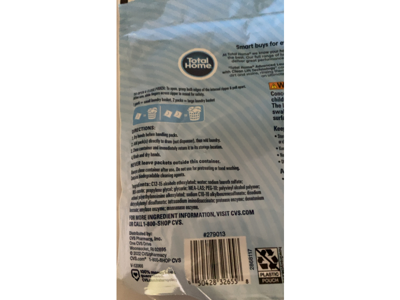 Total Home Advanced Laundry Detergent Packs, 24 Packs