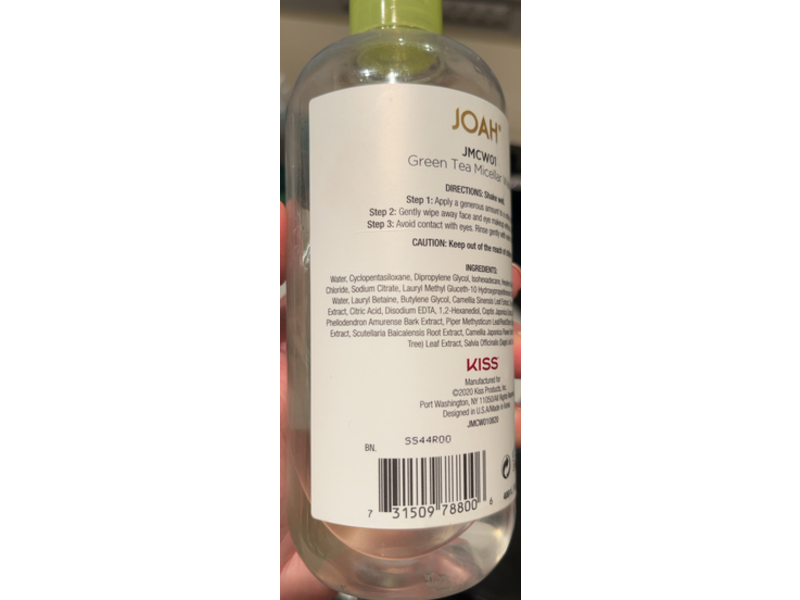 Joah Love You Matcha Green Tea Micellar Water, 13.5 oz/400 mL