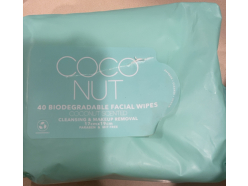 Anko Biodegradable Cleansing & Makeup Removal Facial Wipes, Coconut, 40 Count