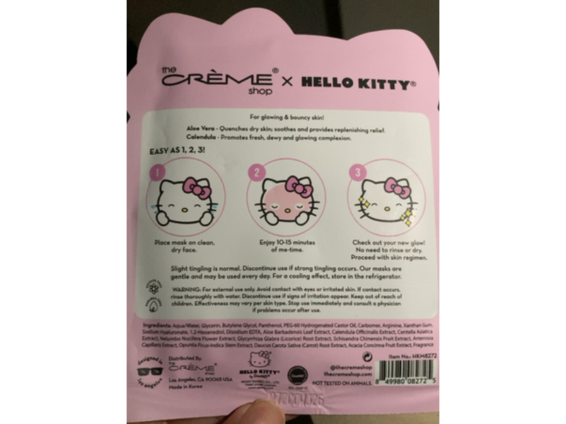 The Creme Shop Hello Kitty, Essence Sheet Mask, Aloe Vera & Calendula, 0.88 oz/25 g, Pack Of 3