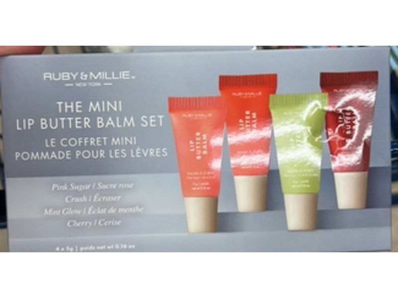Ruby & Millie The Mini Lip Butter Balm Set, Pink Sugar, Crush, Mint Glow, Cherry, 0.16 oz//5 g, 4 Count