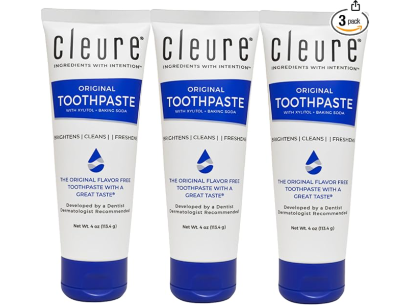 Cleure Original Toothpaste, Xylitol + Baking Soda, 4 oz/113.4 g, Pack Of 3