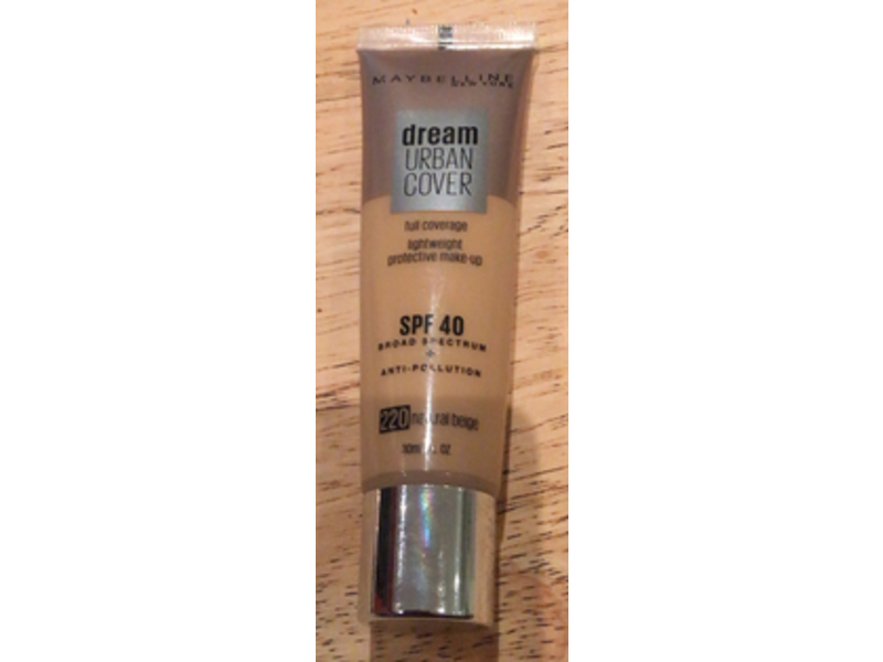 Maybelline Dream Urban Cover Foundation, SPF 40, 220 Natural Beige, 1 fl oz/30 mL