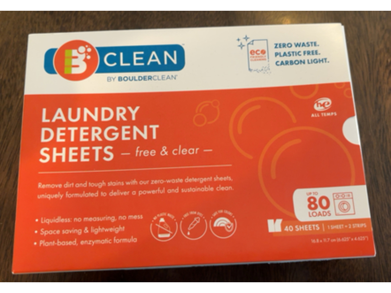 Boulder Clean Laundry Detergent Sheets, Free & Clear, 80 Loads, 40 Count
