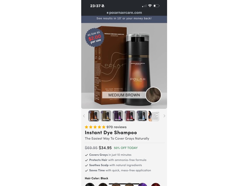 Polar Hair Care Hair Dye Shampoo, Medium Brown, 6.76 fl oz/200 mL