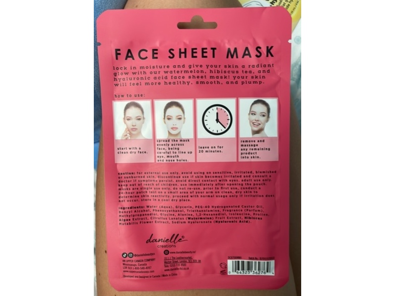 Danielle Creations Face Sheet Mask, Watermelon, 0.88 oz/25 g, 1 Count