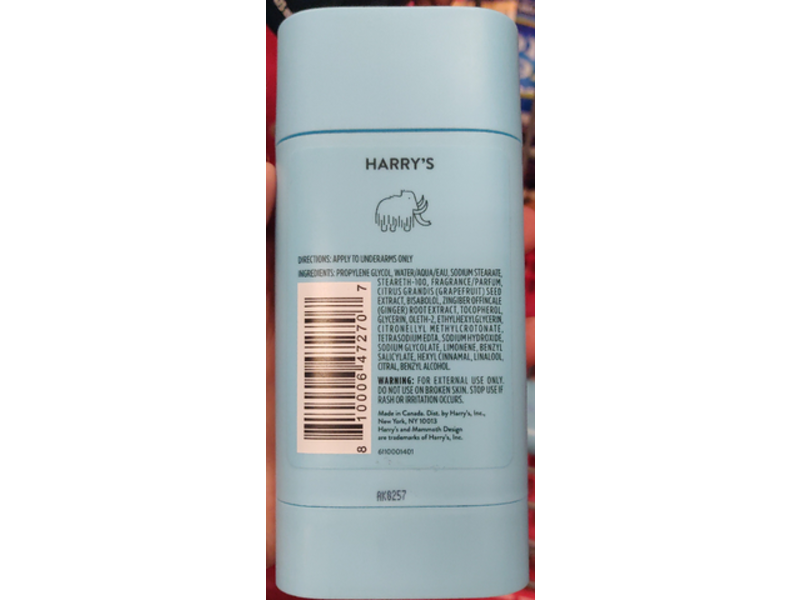 Harry's Odor Control Deodorant, Stone, 2.5 oz / 70 g