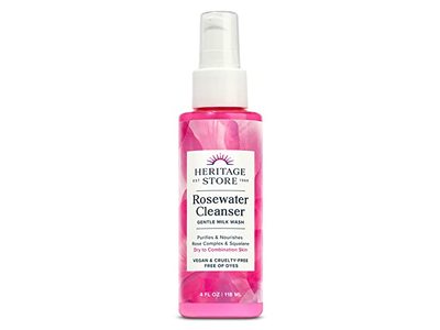 Heritage Store Gentle Milk Cleanser, Rose Water, 4 fl oz/118 mL