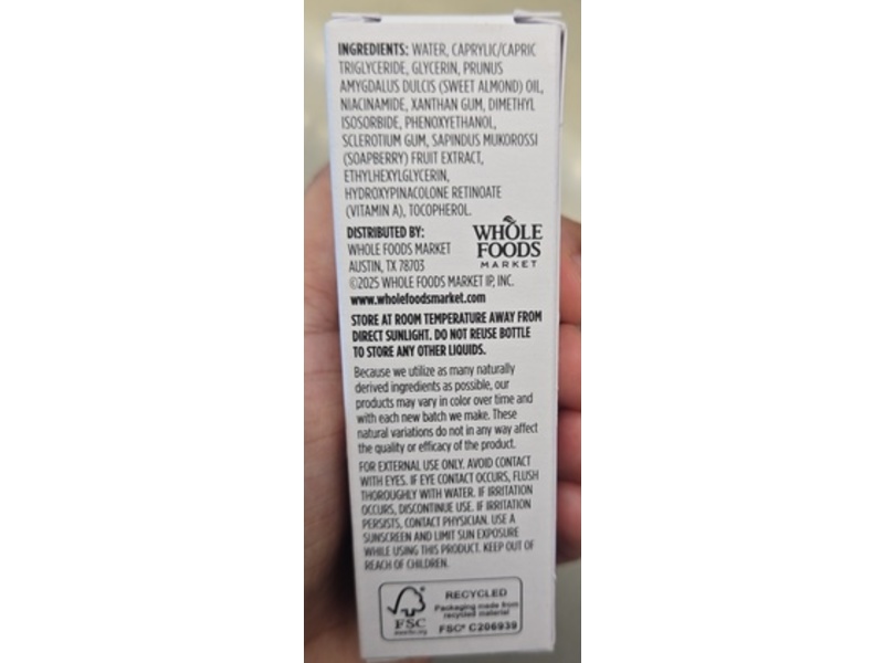 365 Whole Foods Market Vitamin A Serum, Niacinamide & Soapberry Extract, 1 fl oz/30 mL