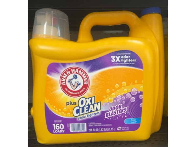 Arm & Hammer Plus OxiClean with Odor Blasters Liquid Laundry Detergent, Fresh Burst, 160 Loads, 208 fl oz/6.15 L