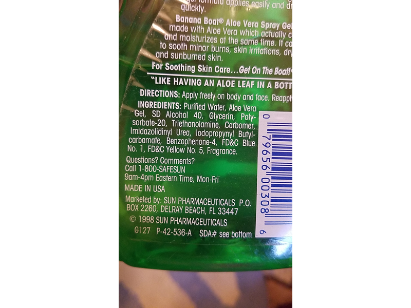 Banana Boat Aloe Vera Spray Gel, 8 fl oz Ingredients and Reviews