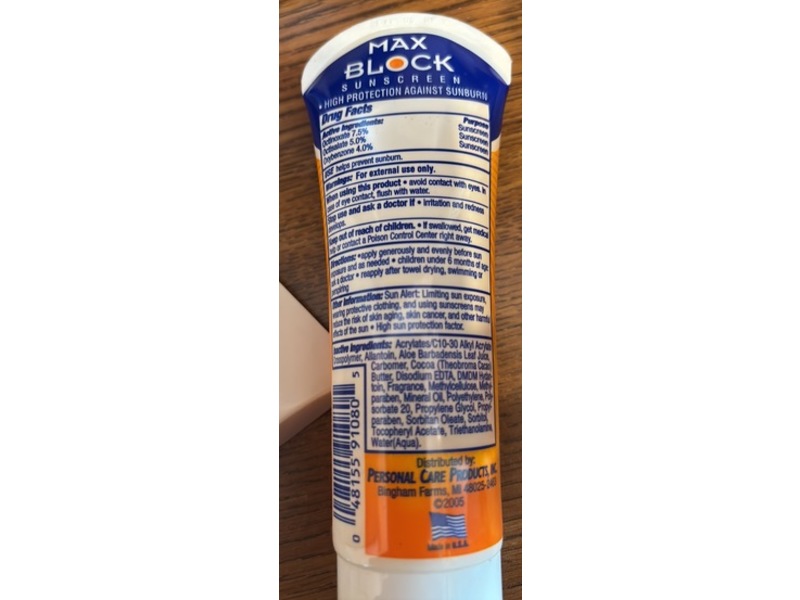 Max Block Sunscreen Sunblock Lotion, SPF 30, Aloe Vera, 4 fl oz/118 mL