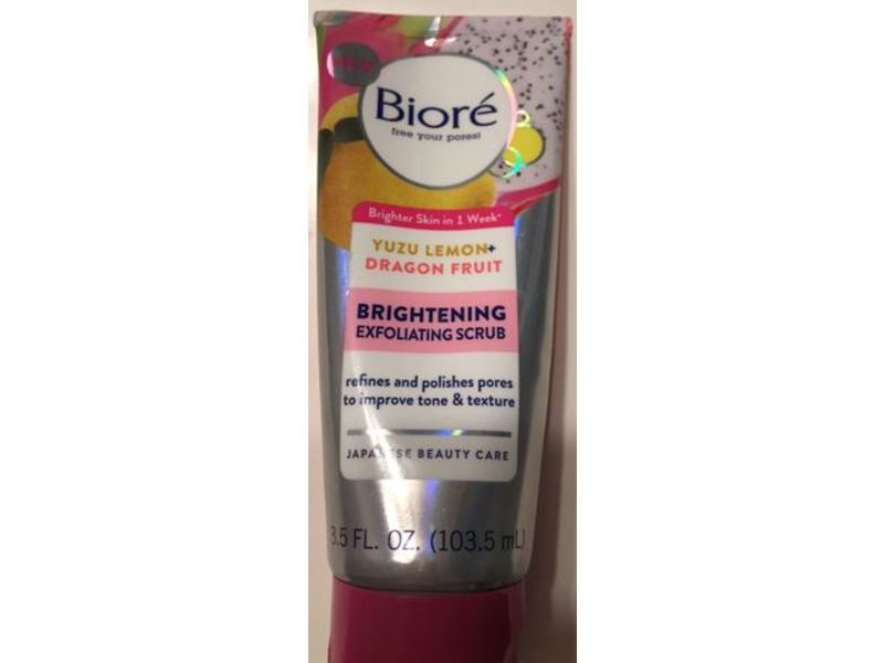 Biore Brightening Exfoliating Scrub, Yuzu Lemon + Dragon Fruit, 3.5 fl oz/103.5 mL