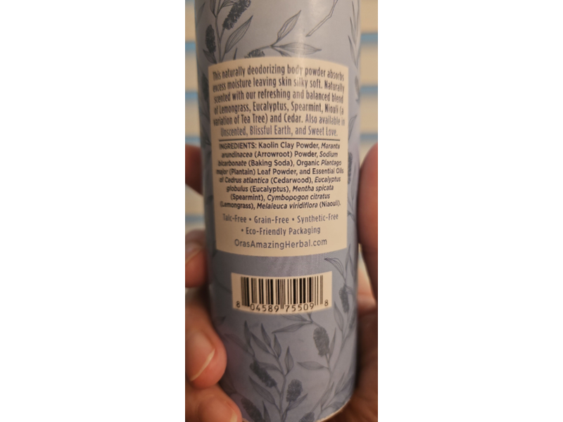 Ora's Amazing Herbal Pure & Simple Body Powder, Clean Scent, 2.5 oz/71 g