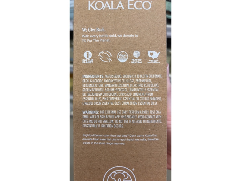 Koala Eco Hand Wash, Mandarin, Pink Grapefruit, Mandarin, & Lemon Myrtle, 16.9 fl oz/500 mL