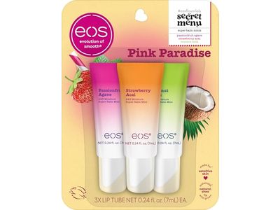 Eos Mini 24H Moisture Super Balm, Pink Paradise, 0.24 fl oz/7 mL, 3 Pack
