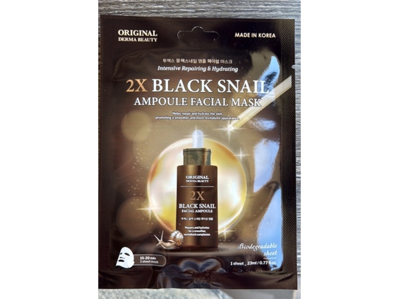 Original Derma Beauty Facial Ampoule Mask, 2x Black Snail, 0.77 fl oz/23 mL