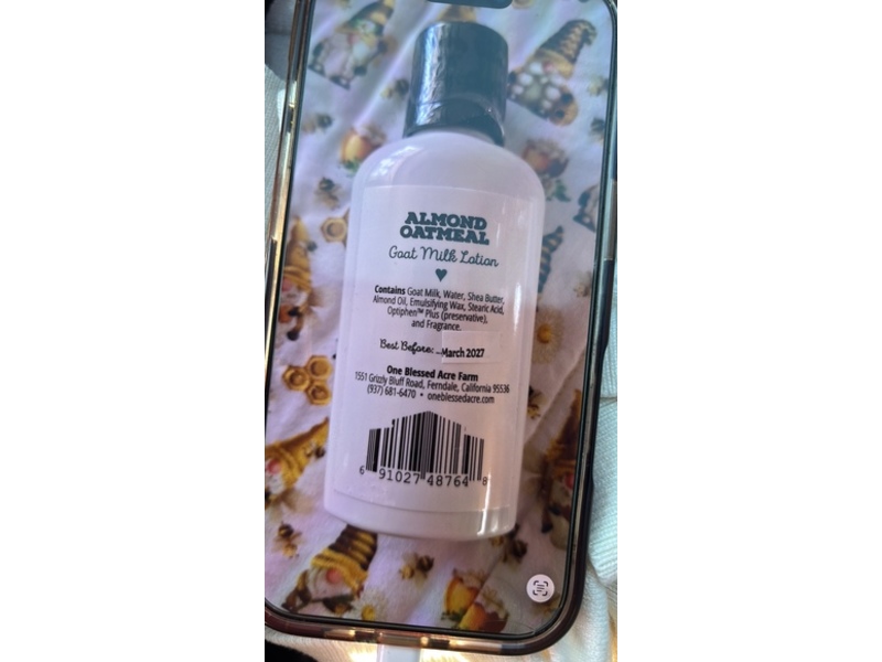 One Blessed Acre Farm Goat Milk Lotion, Almond Oatmeal, 8 fl oz/236 mL