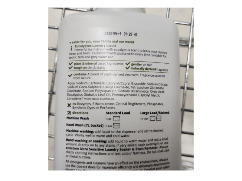 Ecostore Laundry Liquid, Eucalyptus, 1 fl oz/33.8 fl oz